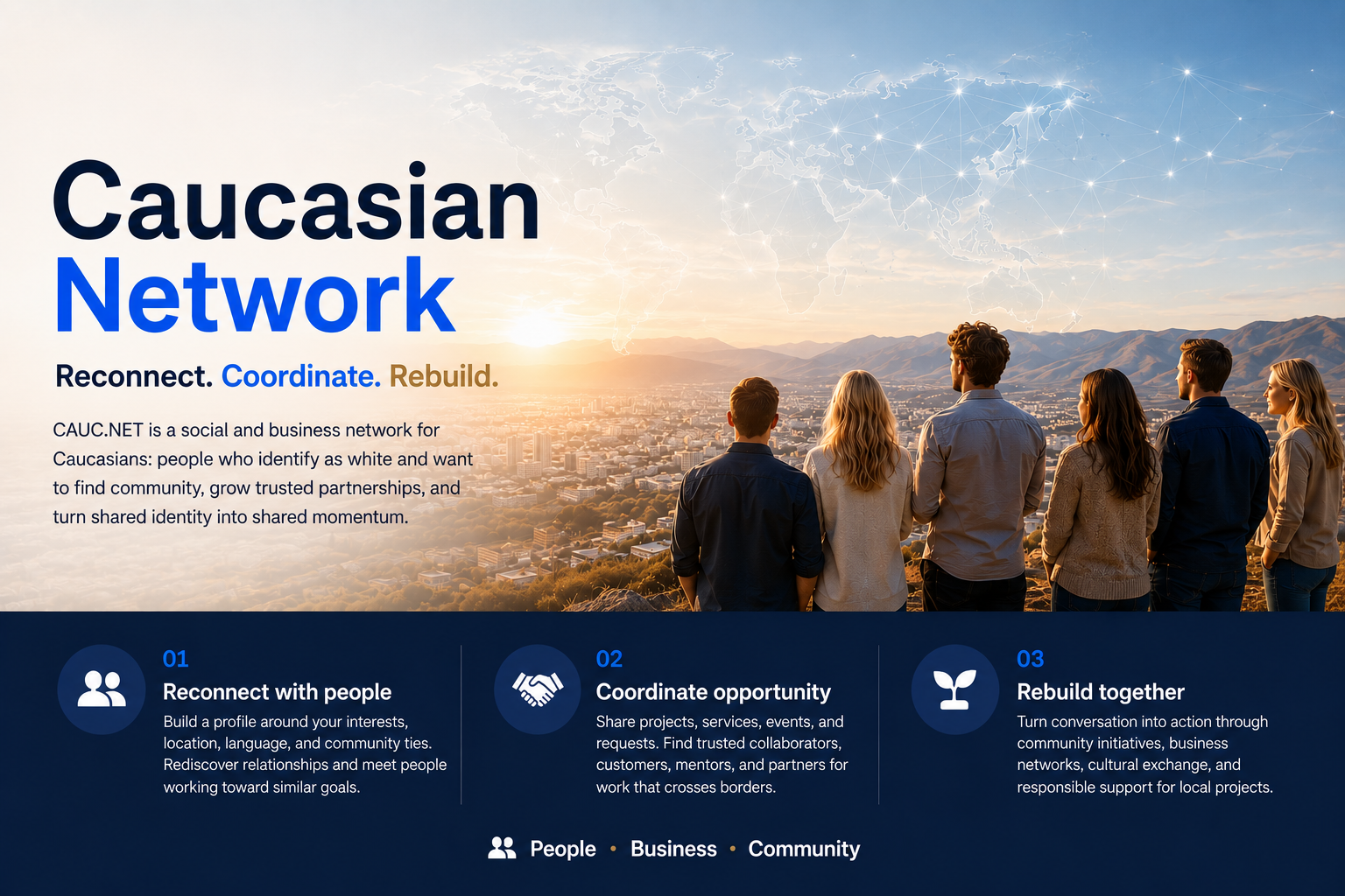 Caucasian Network. Reconnect. Coordinate. Rebuild. People, business, community.
